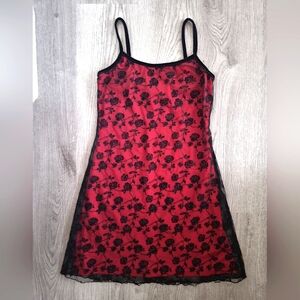 90s red and black lace mini dress